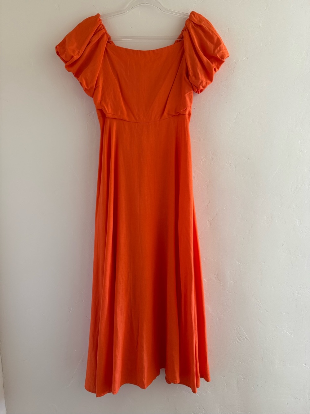 ASTR The Label NWT Orange Maxi Dress Puff Sleeve Linen Blend Size M